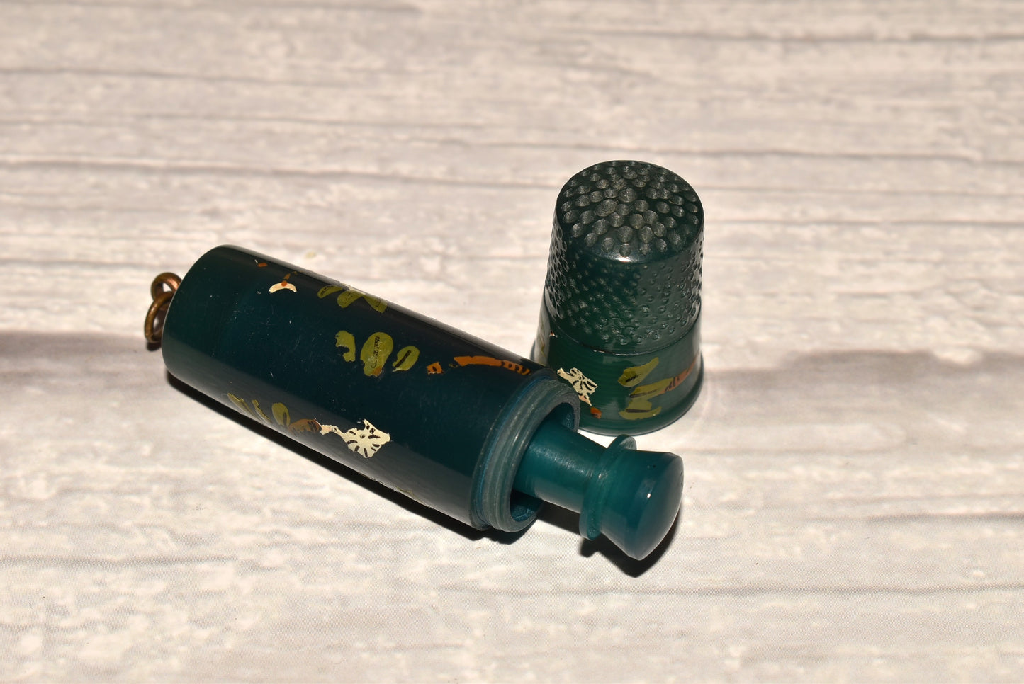 Antique Thimble Etui - Gorgeous Painted Thimble, Thread Spool and Needle Store for Chatelaine