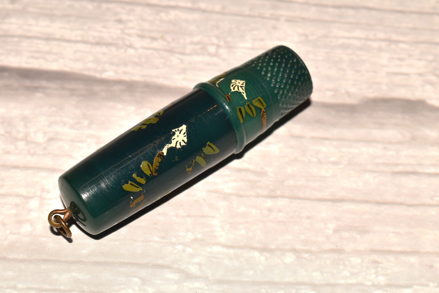 Antique Thimble Etui - Gorgeous Painted Thimble, Thread Spool and Needle Store for Chatelaine