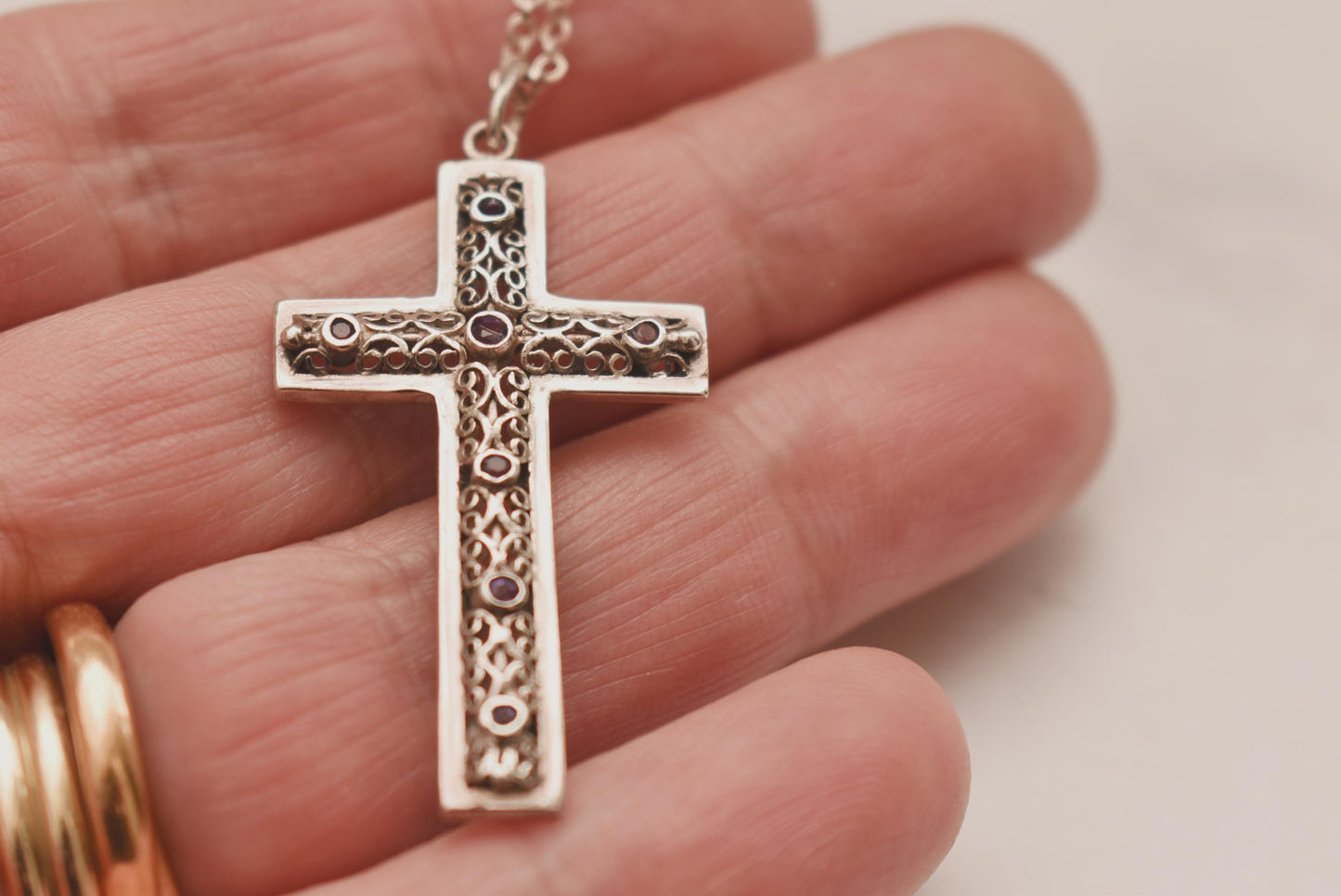 Silver Amethyst Cross Necklace - Gorgeous Large Crucifix on Sterling Chain