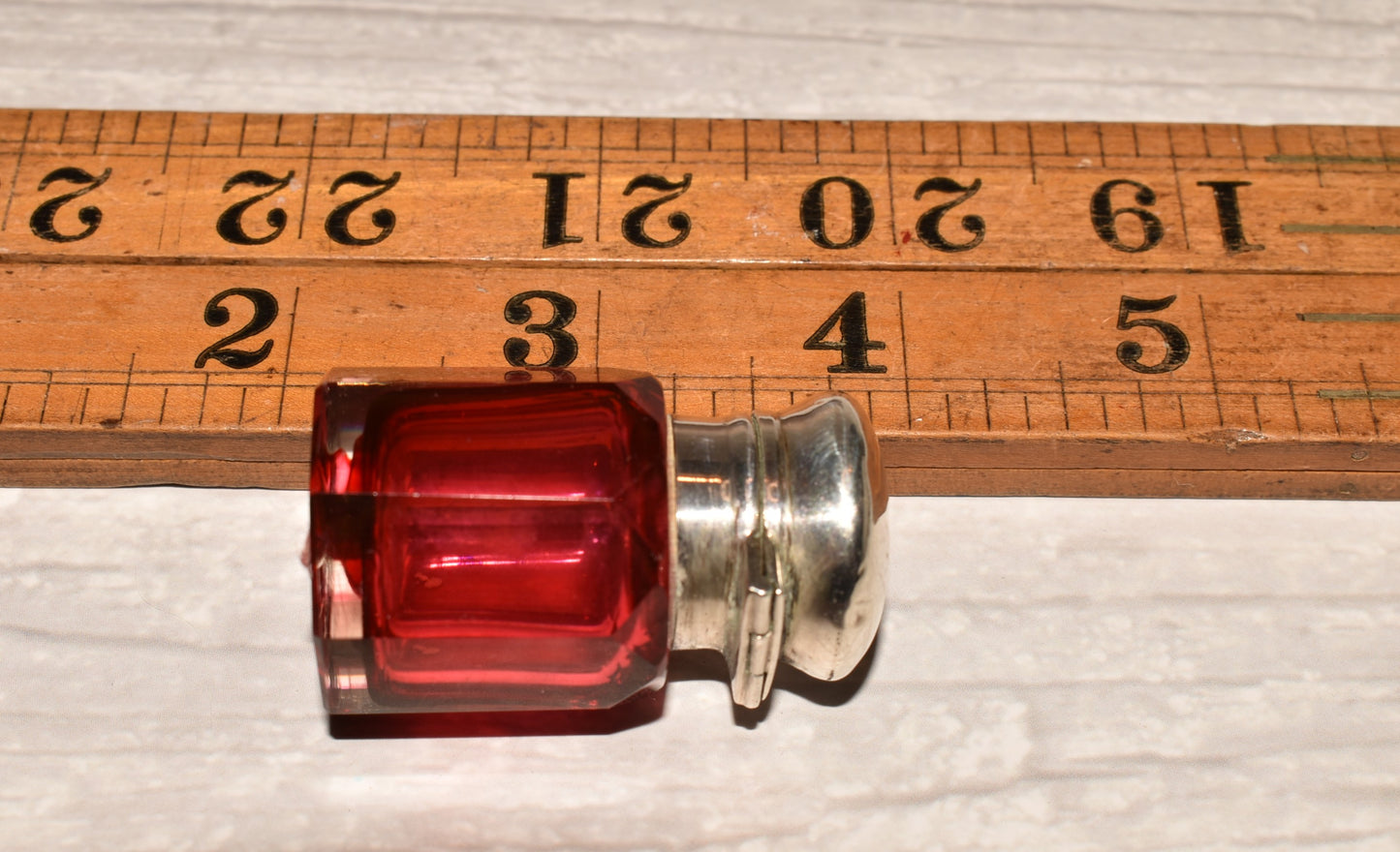 Victorian 1876 Scent Bottle - Gorgeous Antique Silver Topped Cranberry Glass Perfume Bottle