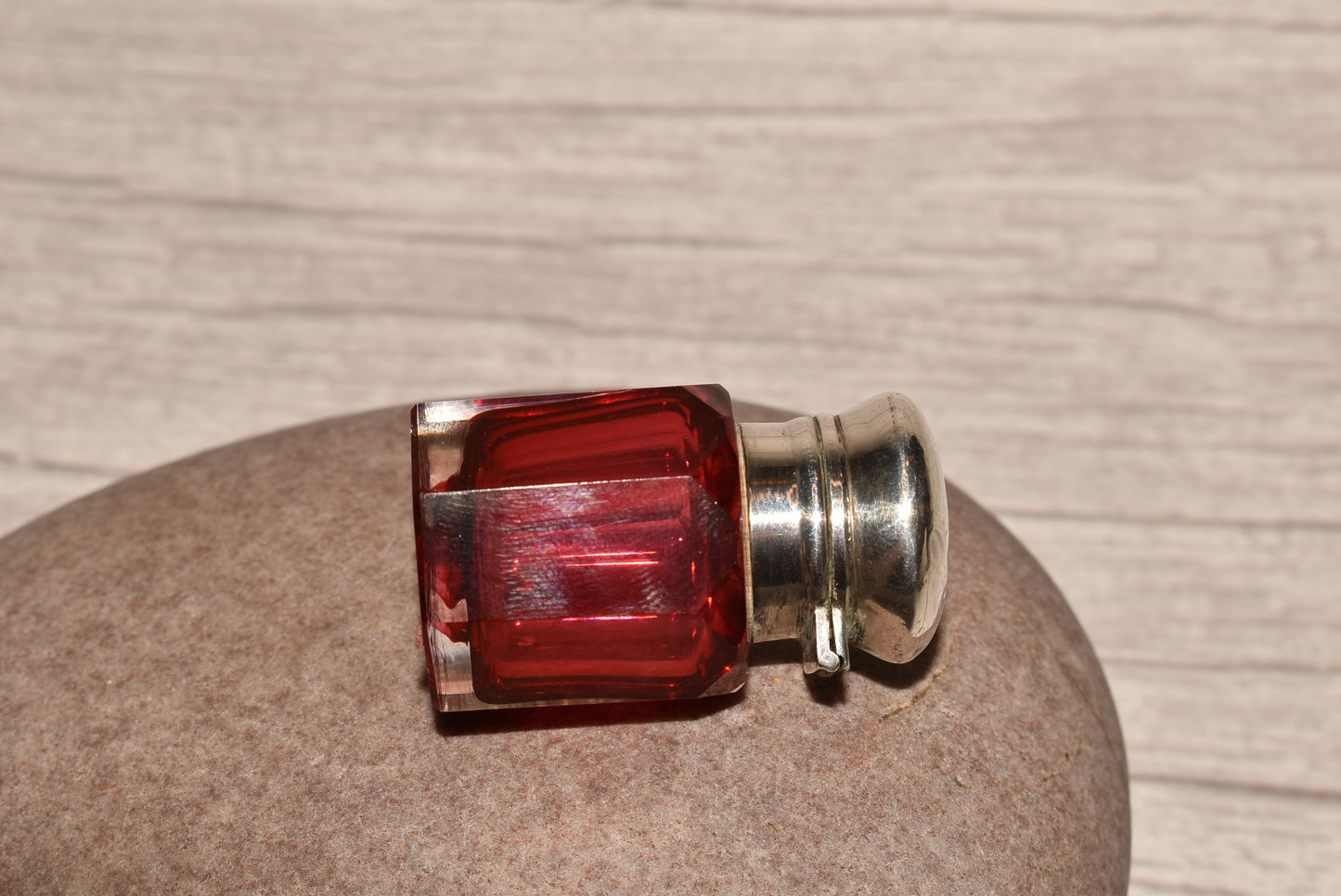 Victorian 1876 Scent Bottle - Gorgeous Antique Silver Topped Cranberry Glass Perfume Bottle