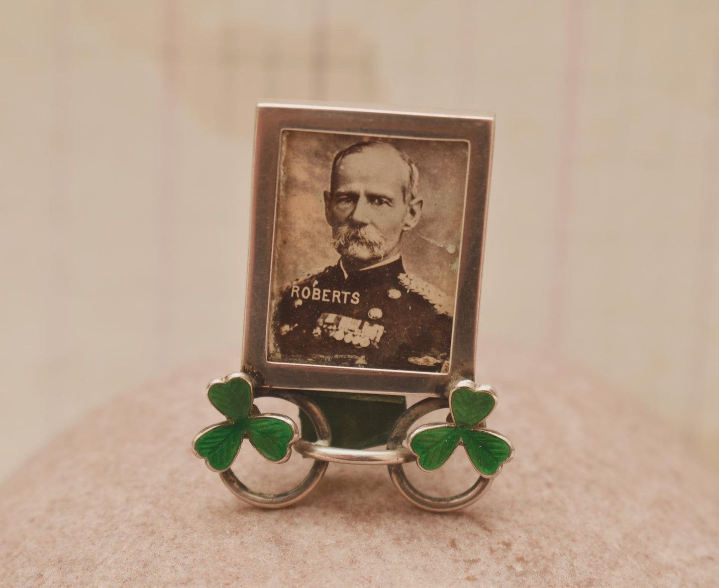 Victorian Silver Frame - Stunning Miniature Hallmarked 1899 Lord Roberts Shamrock Enamel Easel Frame