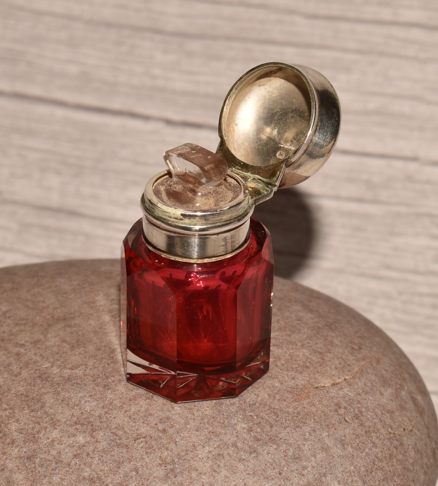 Victorian 1876 Scent Bottle - Gorgeous Antique Silver Topped Cranberry Glass Perfume Bottle