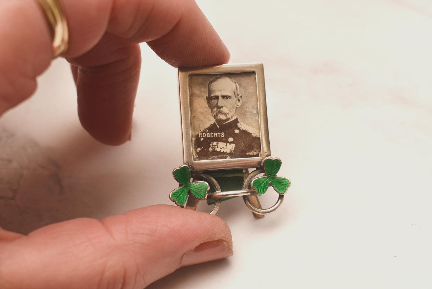 Victorian Silver Frame - Stunning Miniature Hallmarked 1899 Lord Roberts Shamrock Enamel Easel Frame