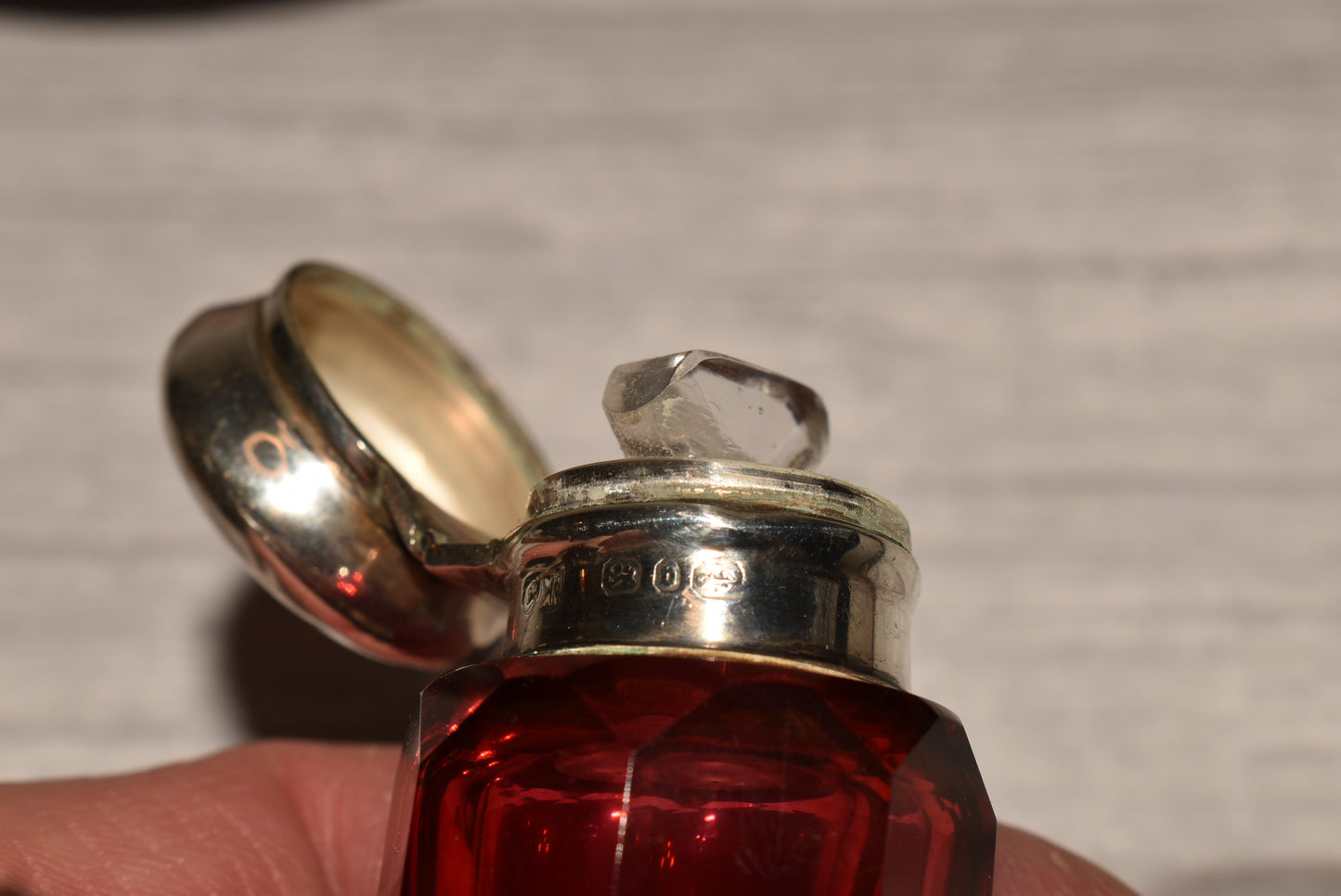 Victorian 1876 Scent Bottle - Gorgeous Antique Silver Topped Cranberry Glass Perfume Bottle