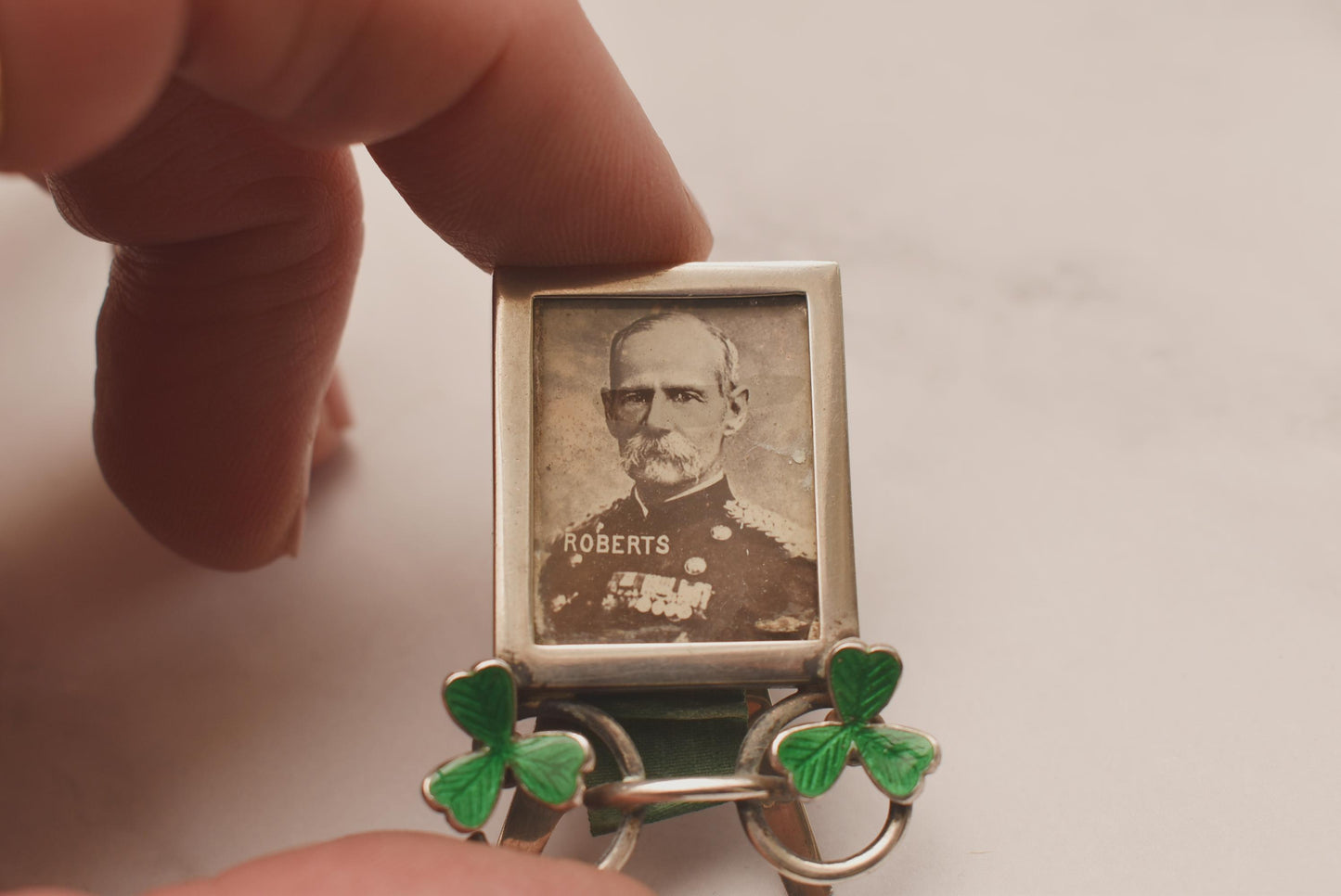 Victorian Silver Frame - Stunning Miniature Hallmarked 1899 Lord Roberts Shamrock Enamel Easel Frame