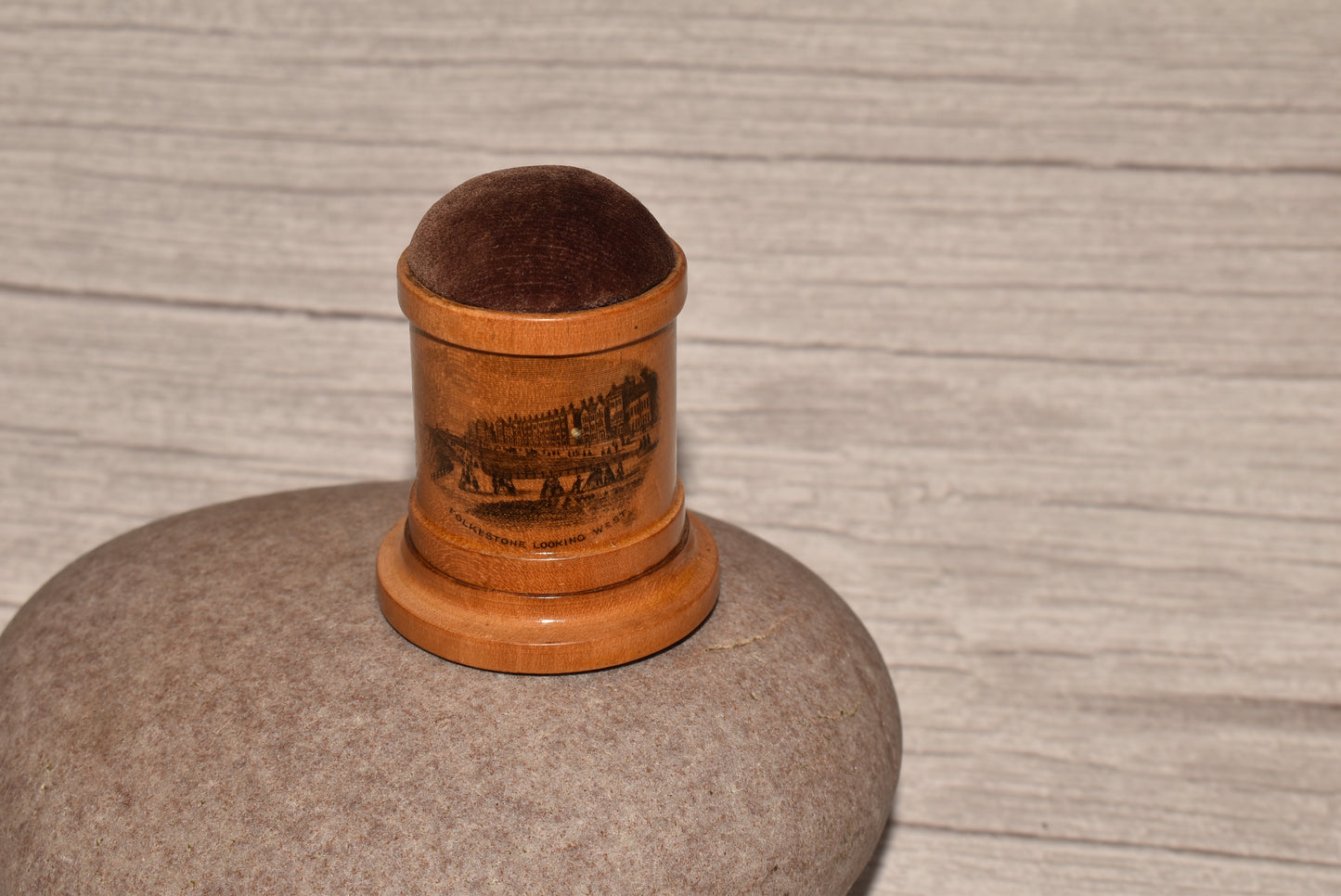 Antique Mauchline Thimble Store and Pin Cushion