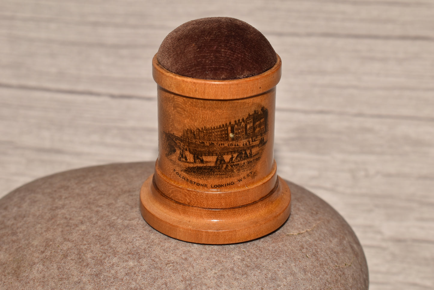 Antique Mauchline Thimble Store and Pin Cushion