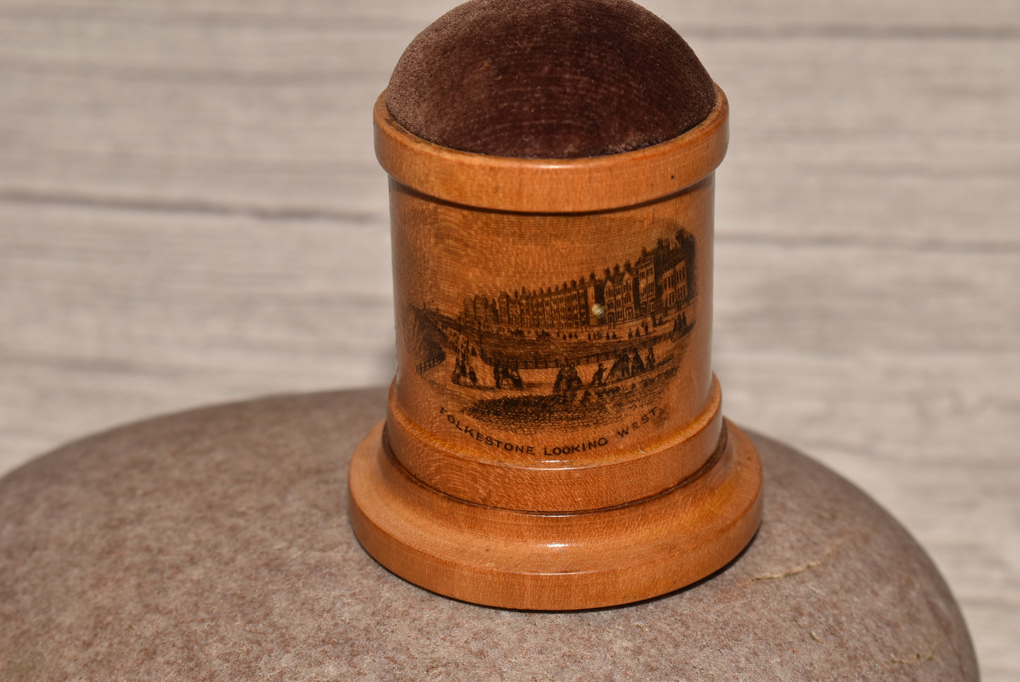 Antique Mauchline Thimble Store and Pin Cushion