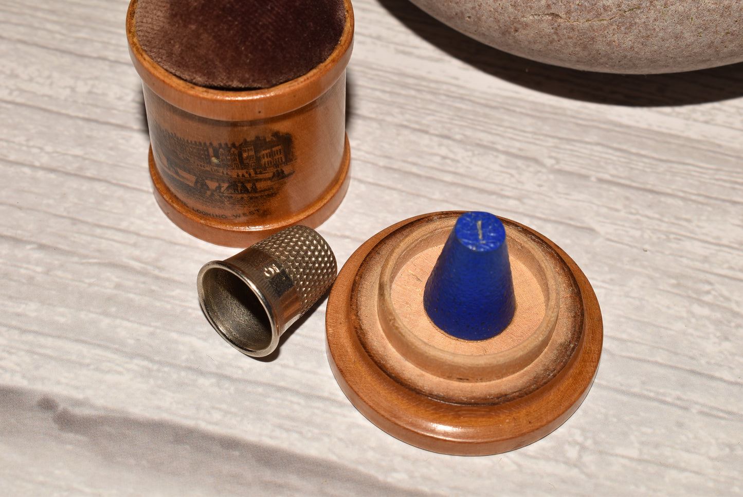 Antique Mauchline Thimble Store and Pin Cushion