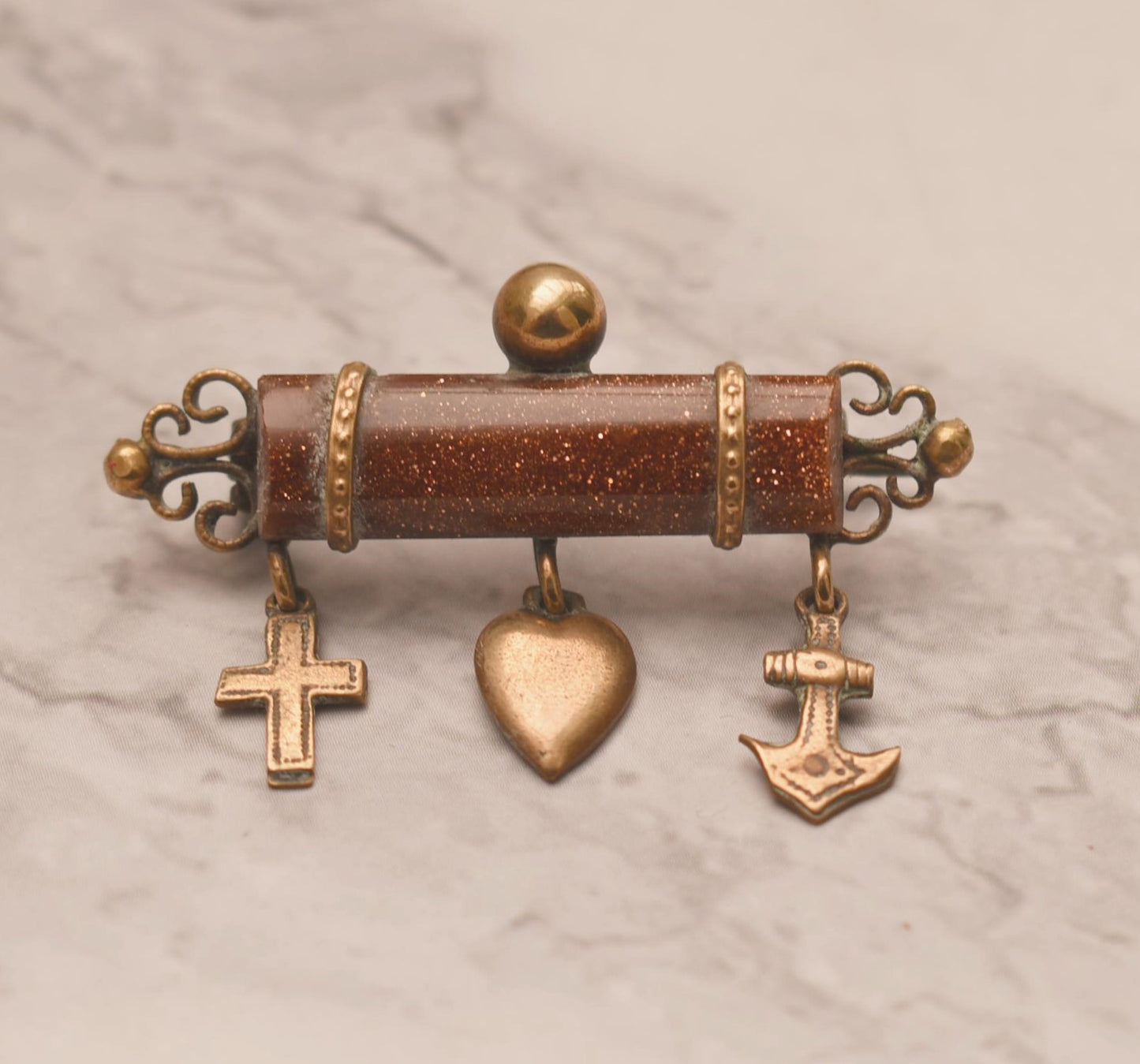 Antique Goldstone Brooch - Gorgeous Faith Hope and Charity