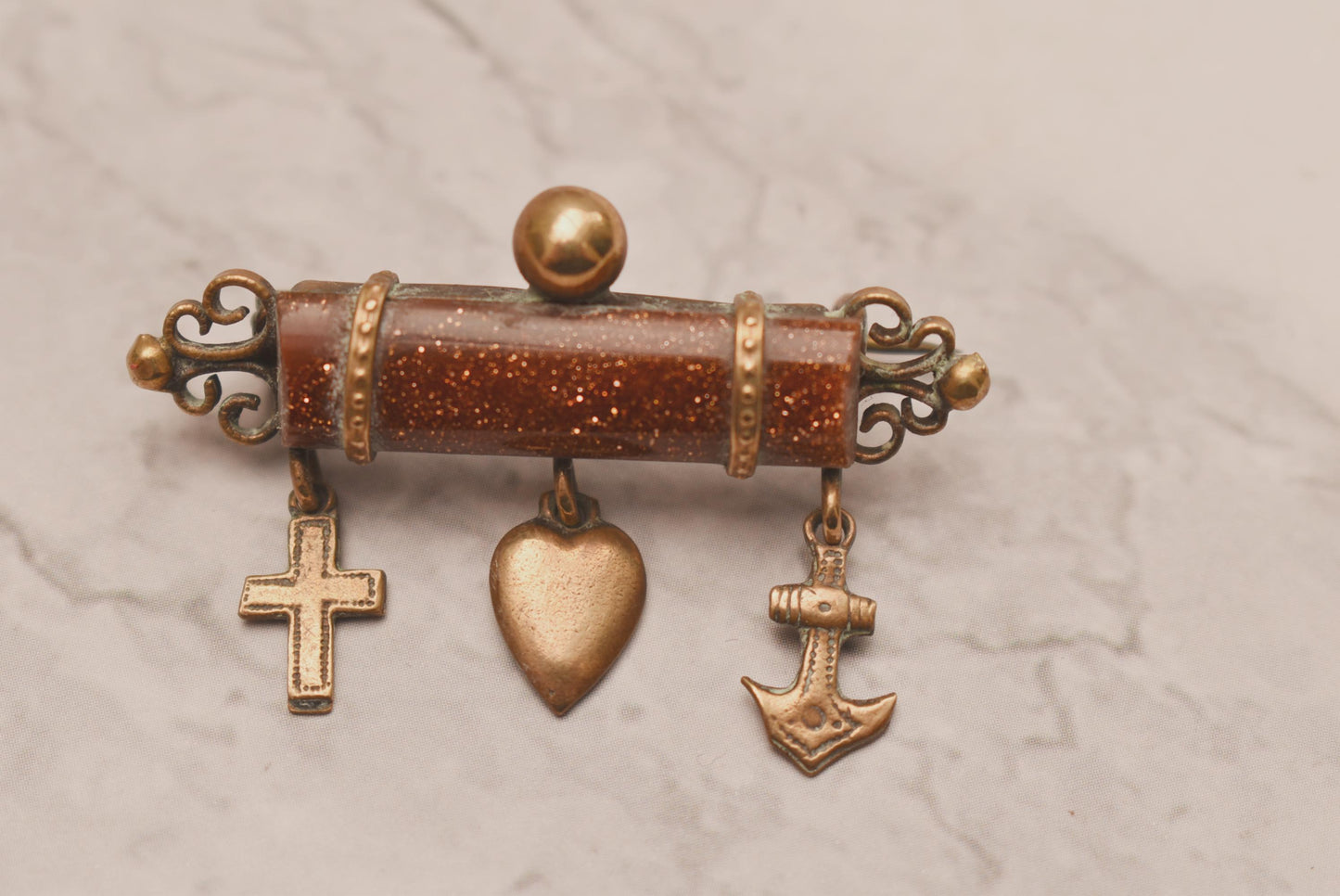 Antique Goldstone Brooch - Gorgeous Faith Hope and Charity