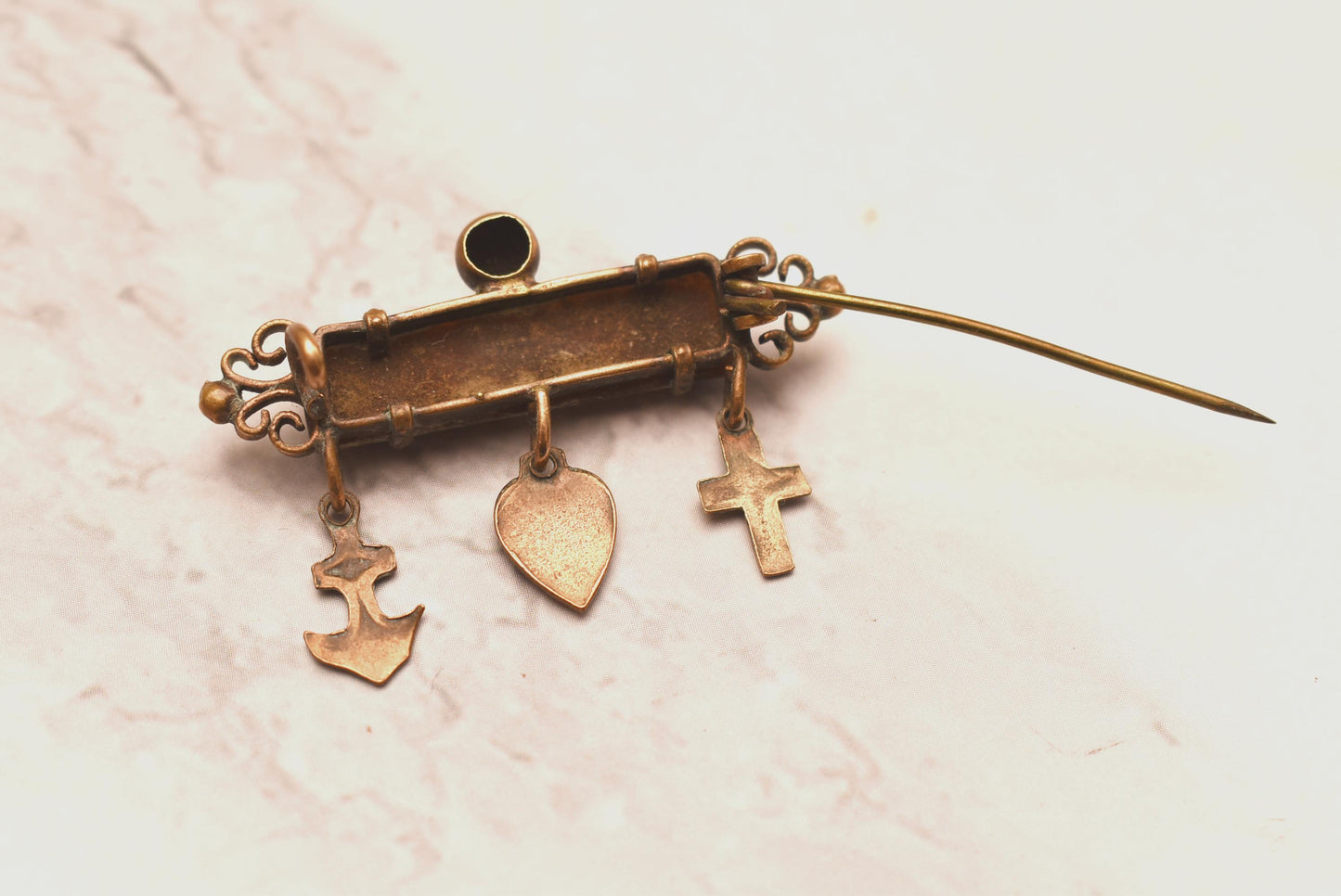 Antique Goldstone Brooch - Gorgeous Faith Hope and Charity