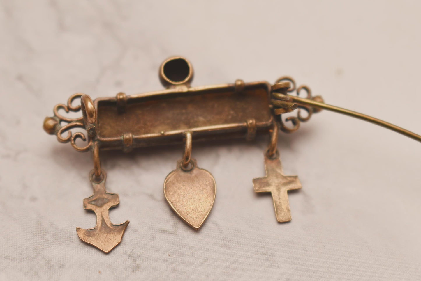 Antique Goldstone Brooch - Gorgeous Faith Hope and Charity