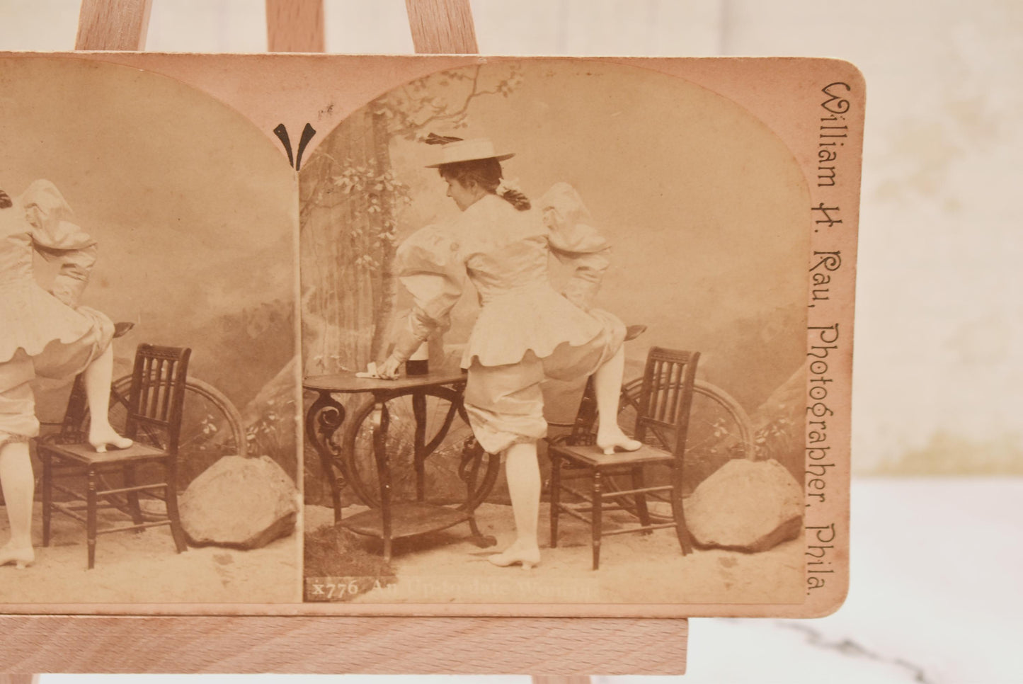 Antique Victorian Erotic Stereoscopic Card - Suggestive Half Dressed An Up to Date Woman William H Rau