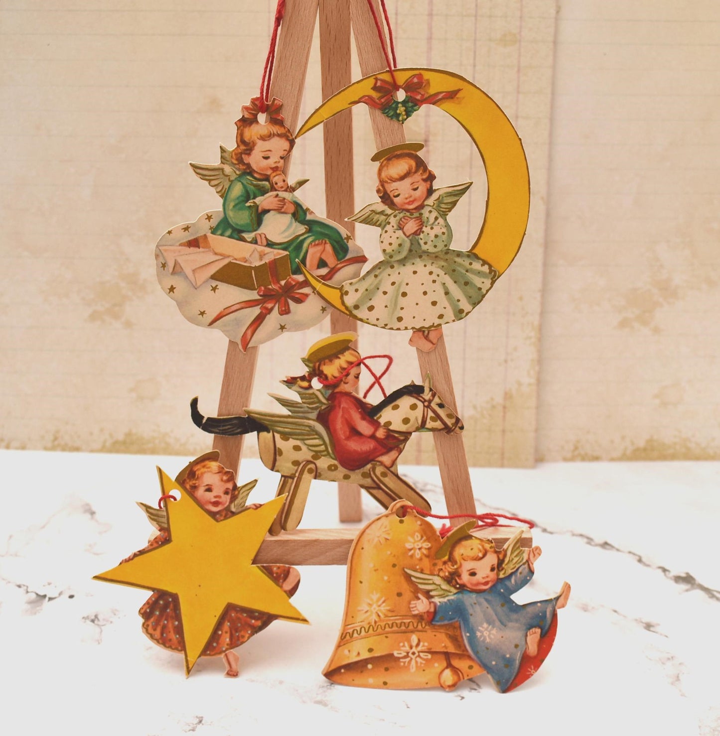 Antique Christmas Tree Decorations - Gorgeous Collection of 1940s Five Matching Angels