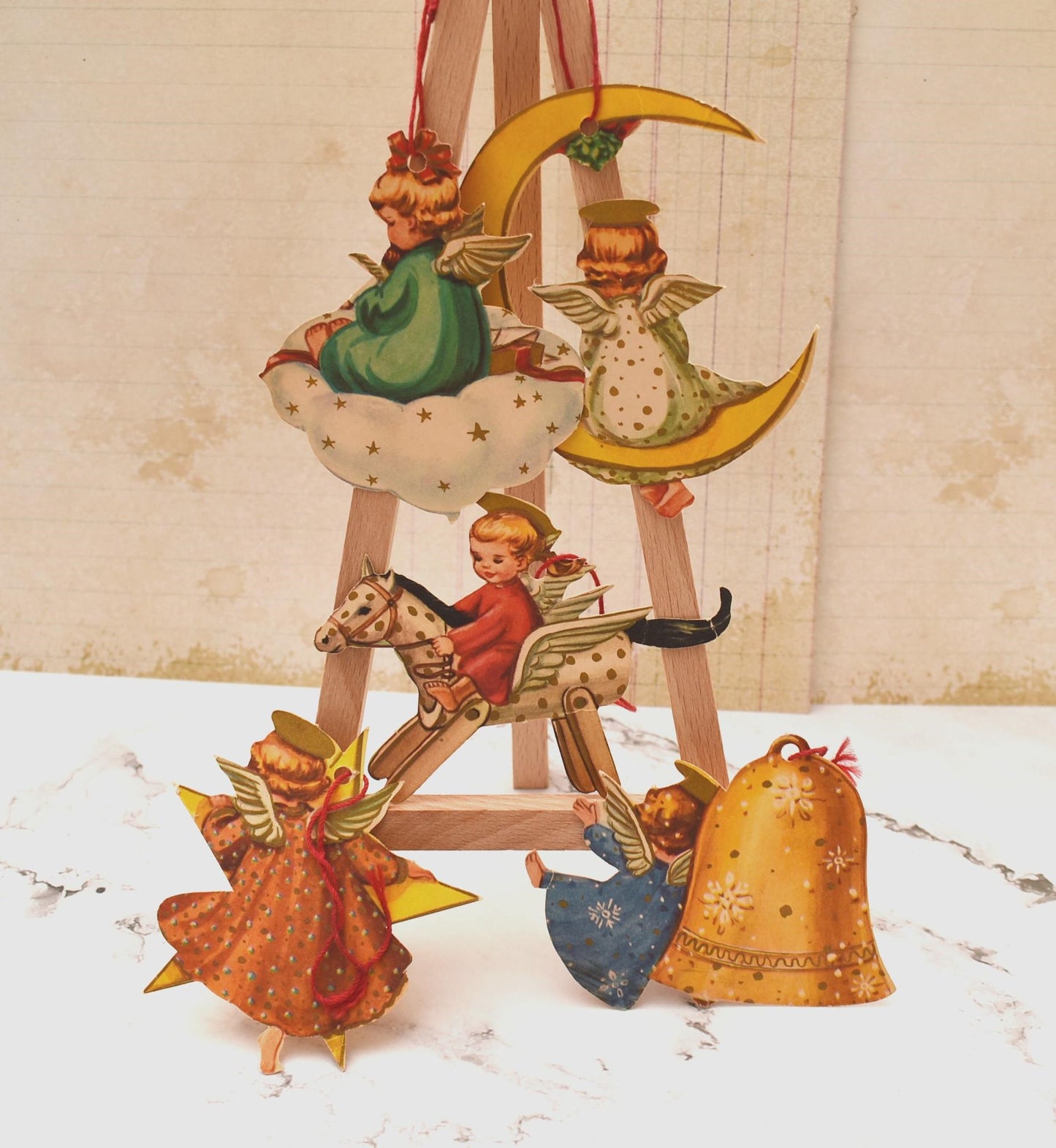 Antique Christmas Tree Decorations - Gorgeous Collection of 1940s Five Matching Angels