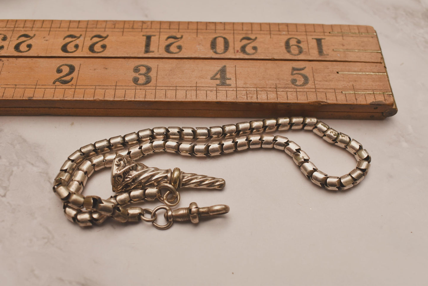 Victorian Watch Chain with Fob - Beautiful Rare Antique Fancy Snake Chain with Silver Agate Seal