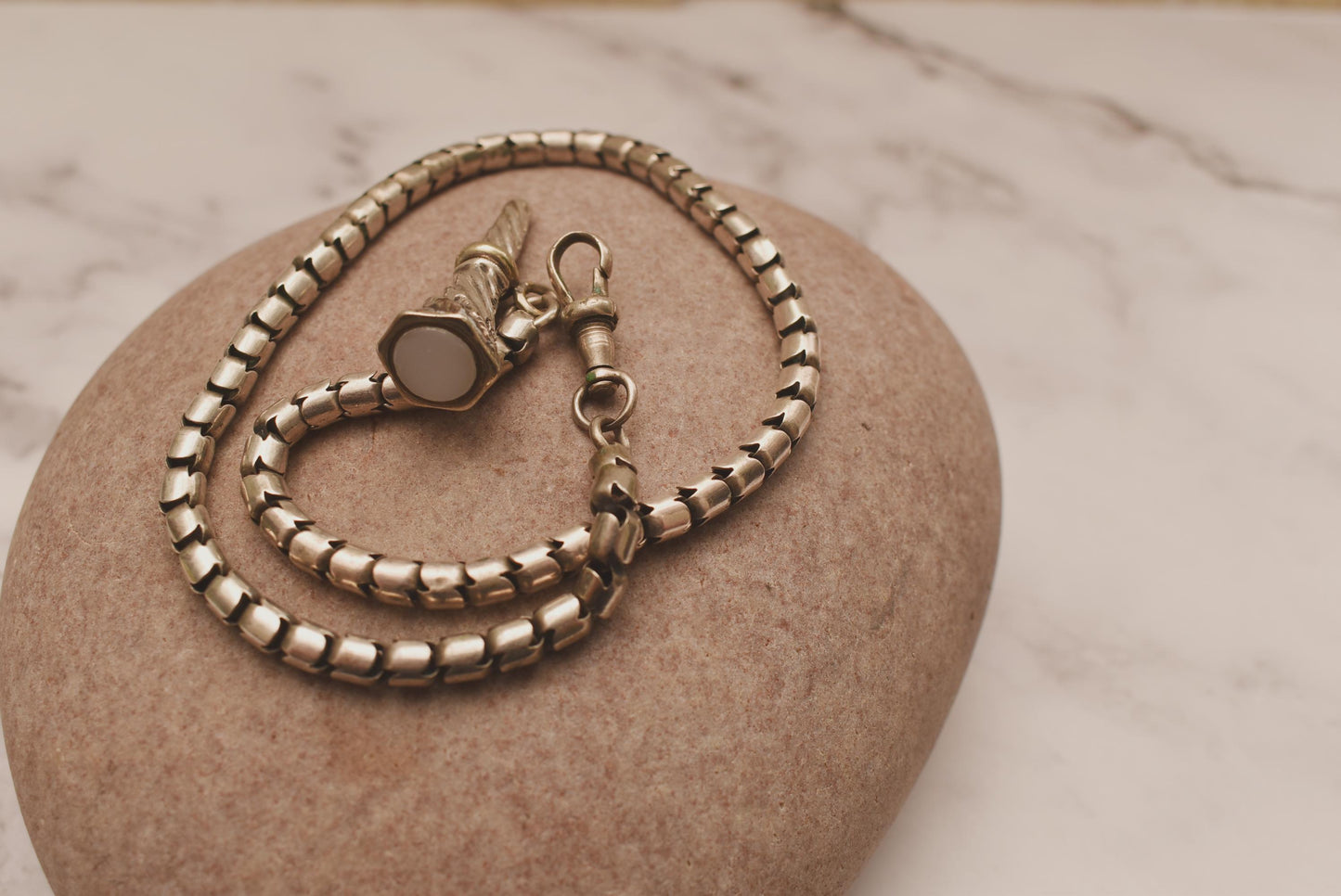 Victorian Watch Chain with Fob - Beautiful Rare Antique Fancy Snake Chain with Silver Agate Seal