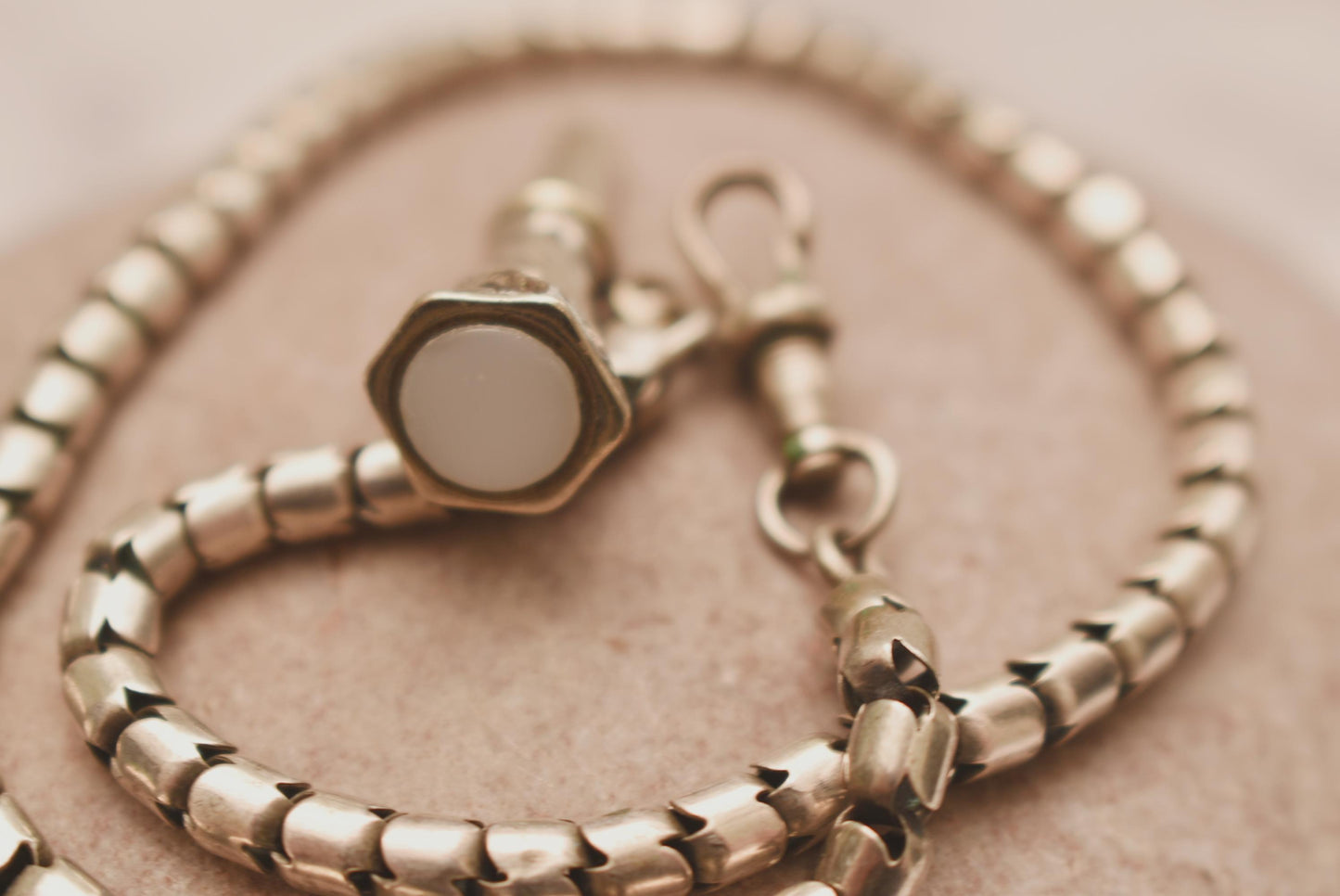 Victorian Watch Chain with Fob - Beautiful Rare Antique Fancy Snake Chain with Silver Agate Seal