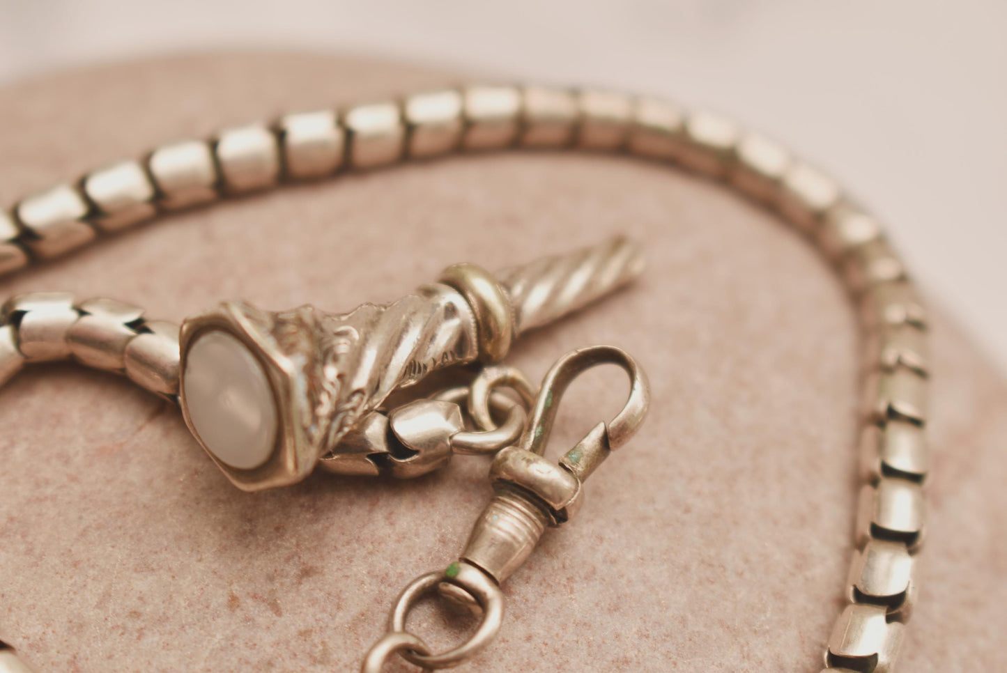 Victorian Watch Chain with Fob - Beautiful Rare Antique Fancy Snake Chain with Silver Agate Seal