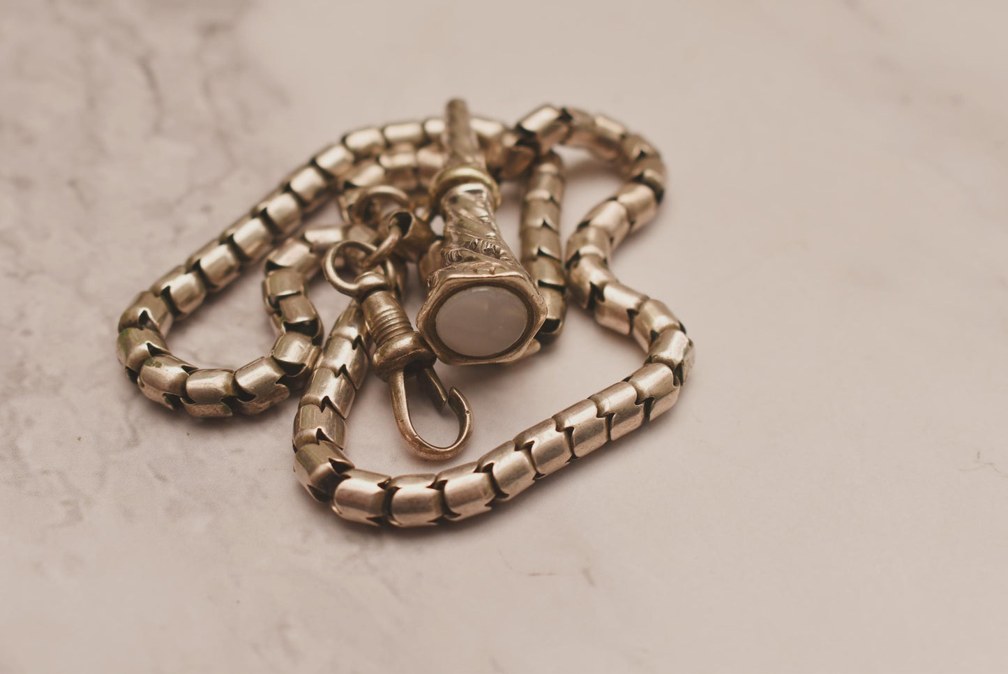 Victorian Watch Chain with Fob - Beautiful Rare Antique Fancy Snake Chain with Silver Agate Seal