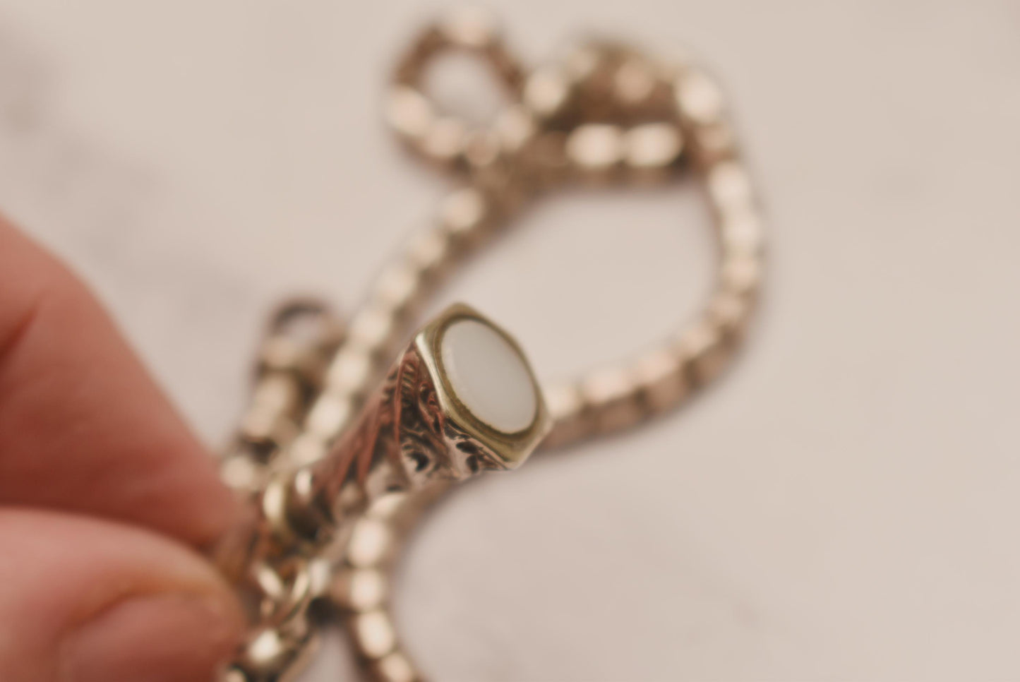 Victorian Watch Chain with Fob - Beautiful Rare Antique Fancy Snake Chain with Silver Agate Seal