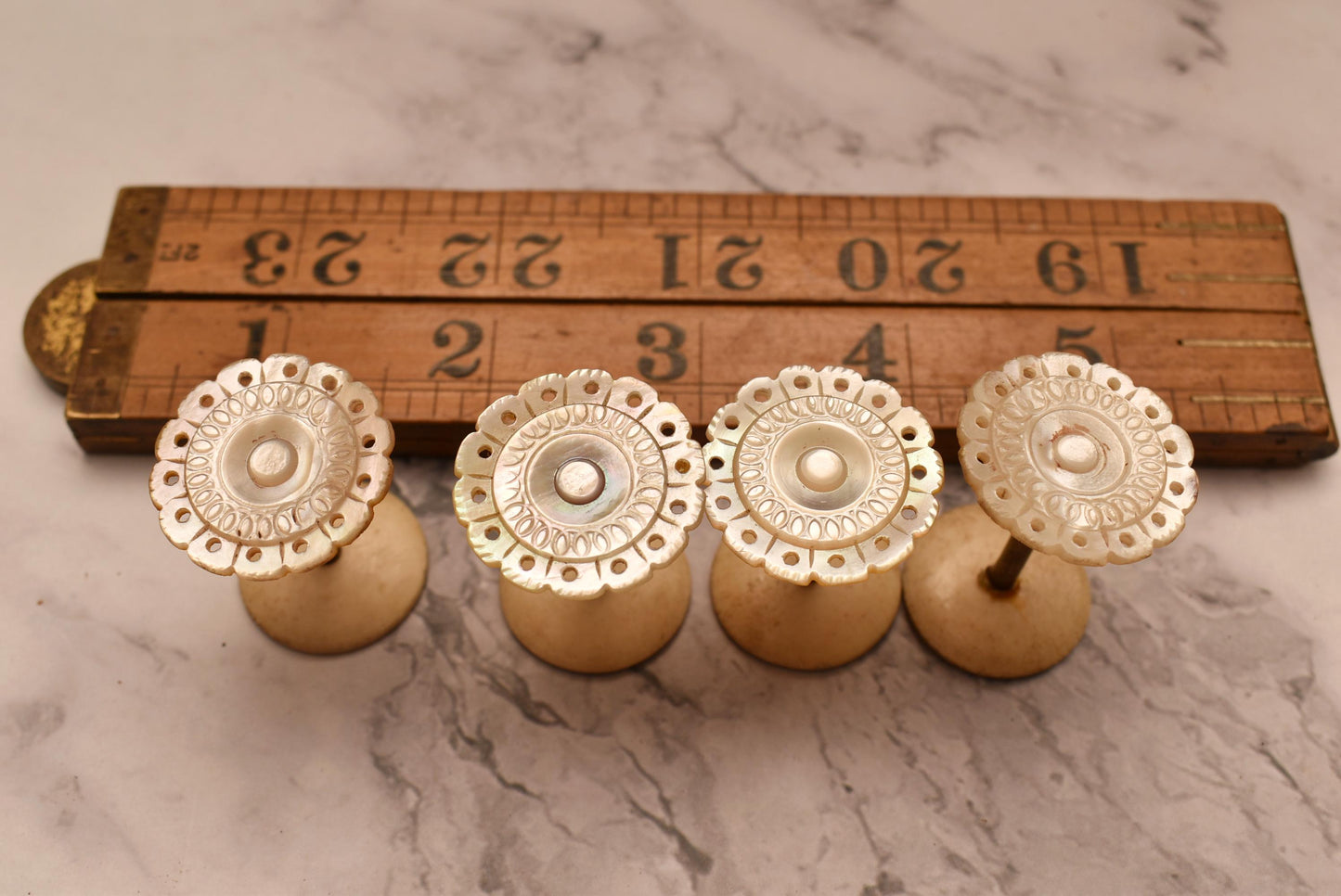 Antique Sewing Spools - Amazing Set of Four Mother of Pearl Palais Royal Style Thread Holders