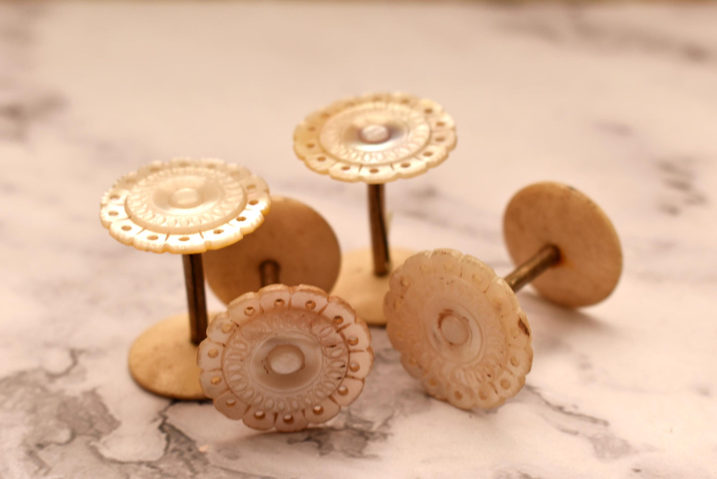Antique Sewing Spools - Amazing Set of Four Mother of Pearl Palais Royal Style Thread Holders