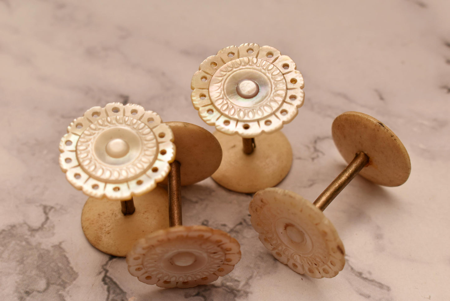 Antique Sewing Spools - Amazing Set of Four Mother of Pearl Palais Royal Style Thread Holders