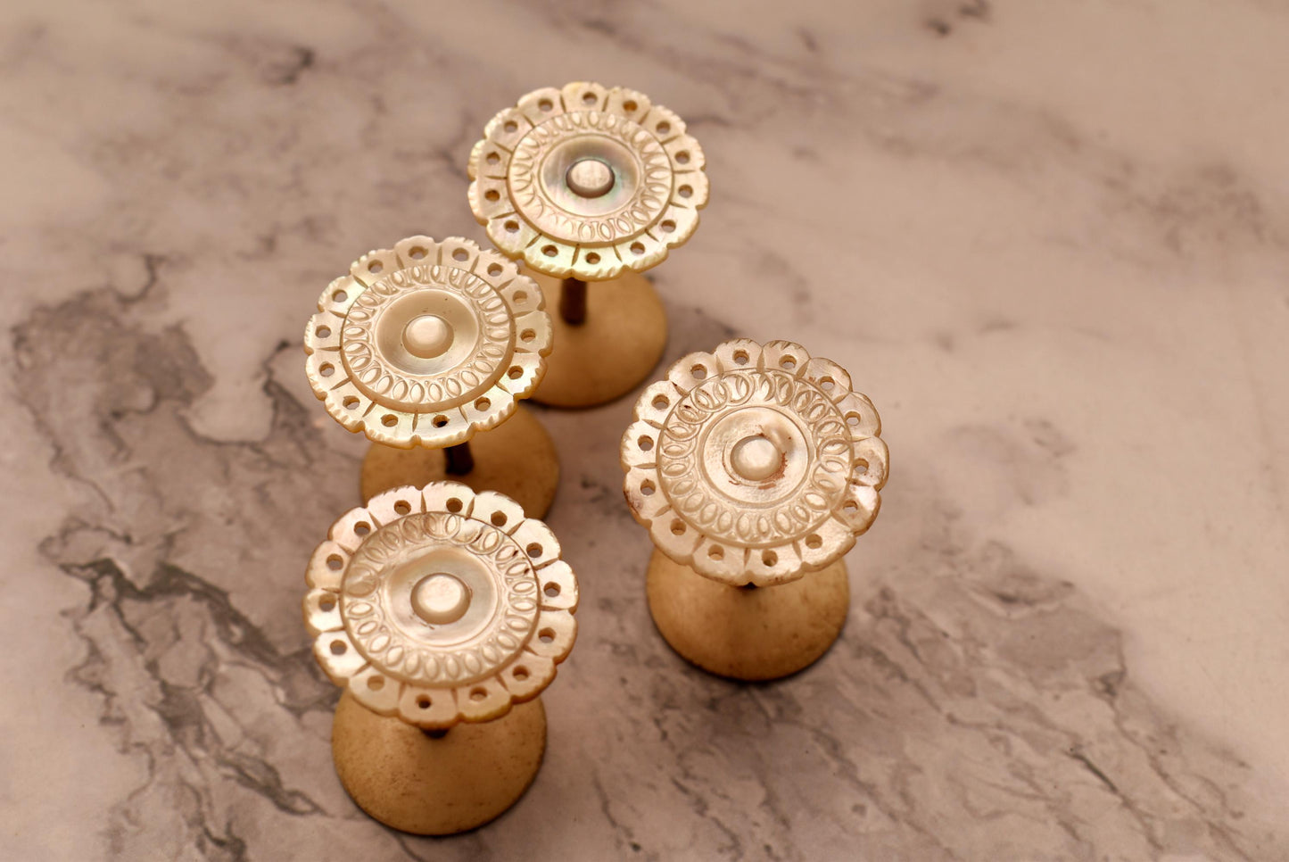 Antique Sewing Spools - Amazing Set of Four Mother of Pearl Palais Royal Style Thread Holders