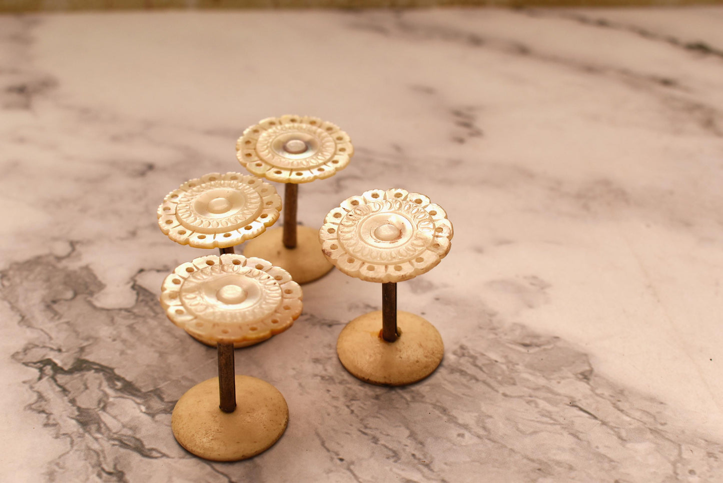 Antique Sewing Spools - Amazing Set of Four Mother of Pearl Palais Royal Style Thread Holders