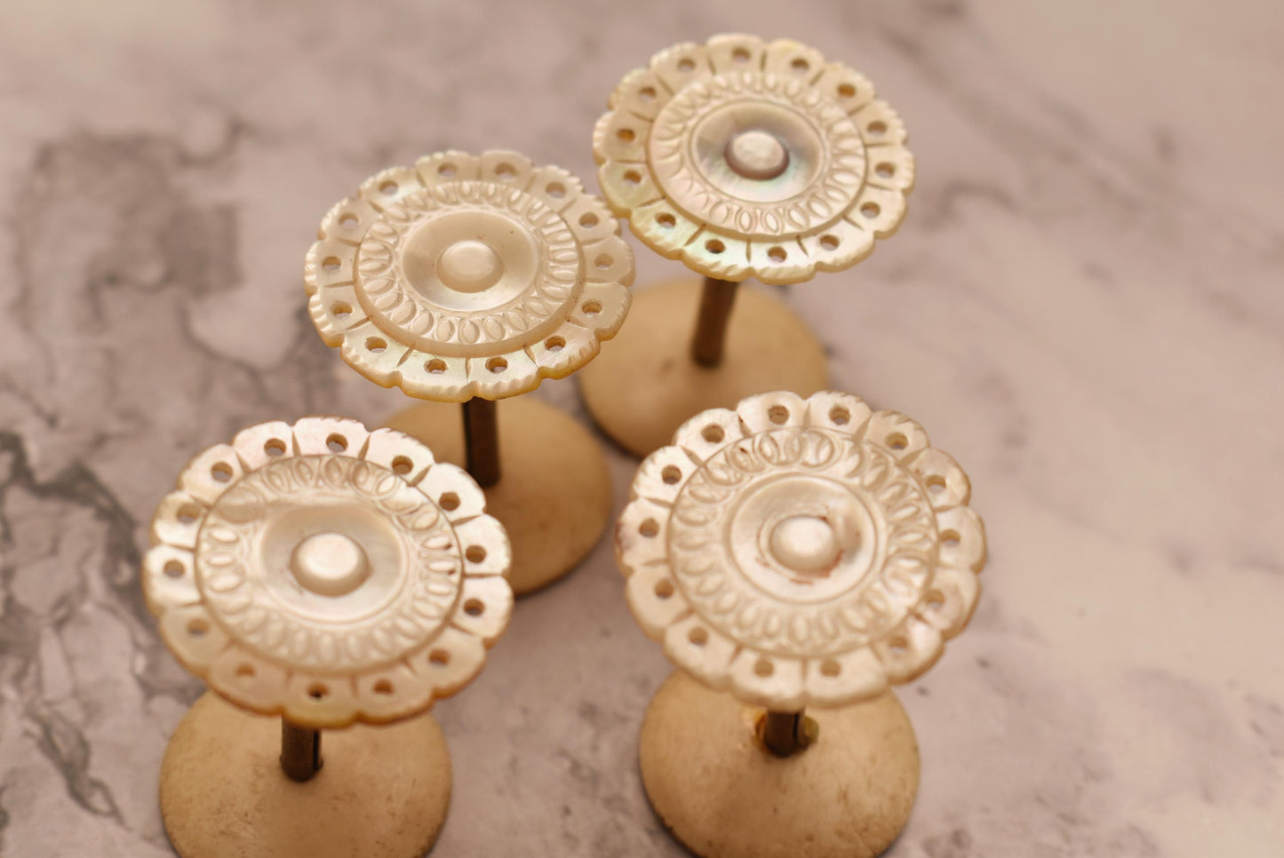Antique Sewing Spools - Amazing Set of Four Mother of Pearl Palais Royal Style Thread Holders
