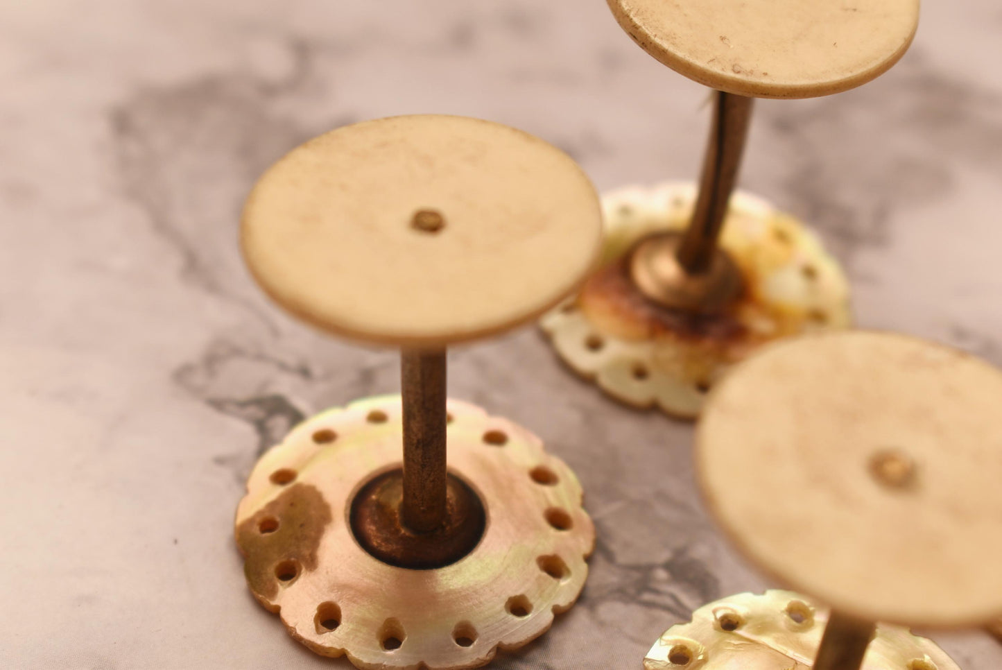 Antique Sewing Spools - Amazing Set of Four Mother of Pearl Palais Royal Style Thread Holders