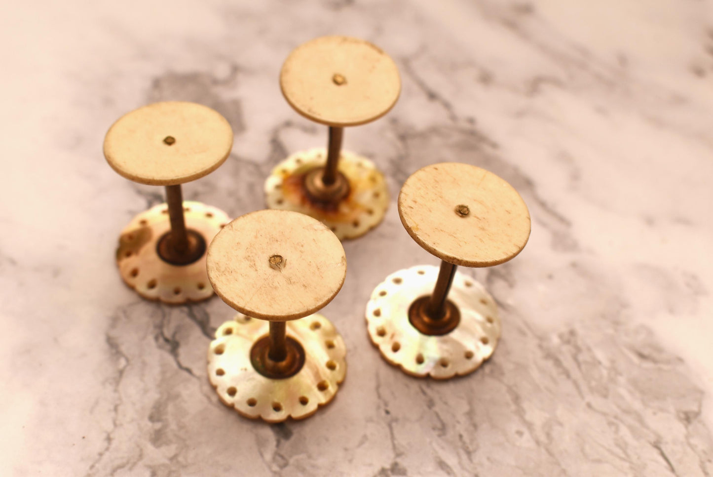 Antique Sewing Spools - Amazing Set of Four Mother of Pearl Palais Royal Style Thread Holders