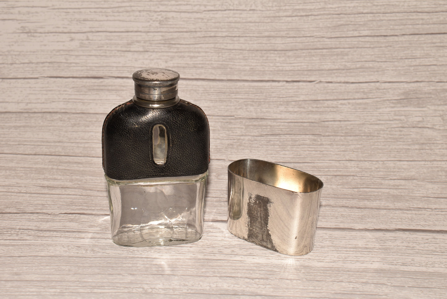 Antique Hip Flask with Inbuilt Cup
