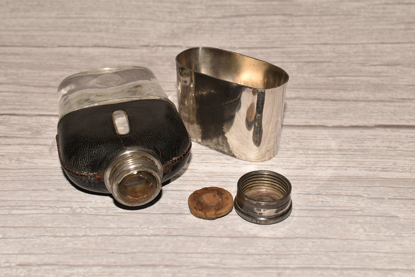 Antique Hip Flask with Inbuilt Cup