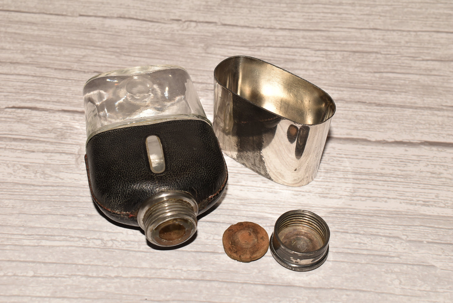 Antique Hip Flask with Inbuilt Cup
