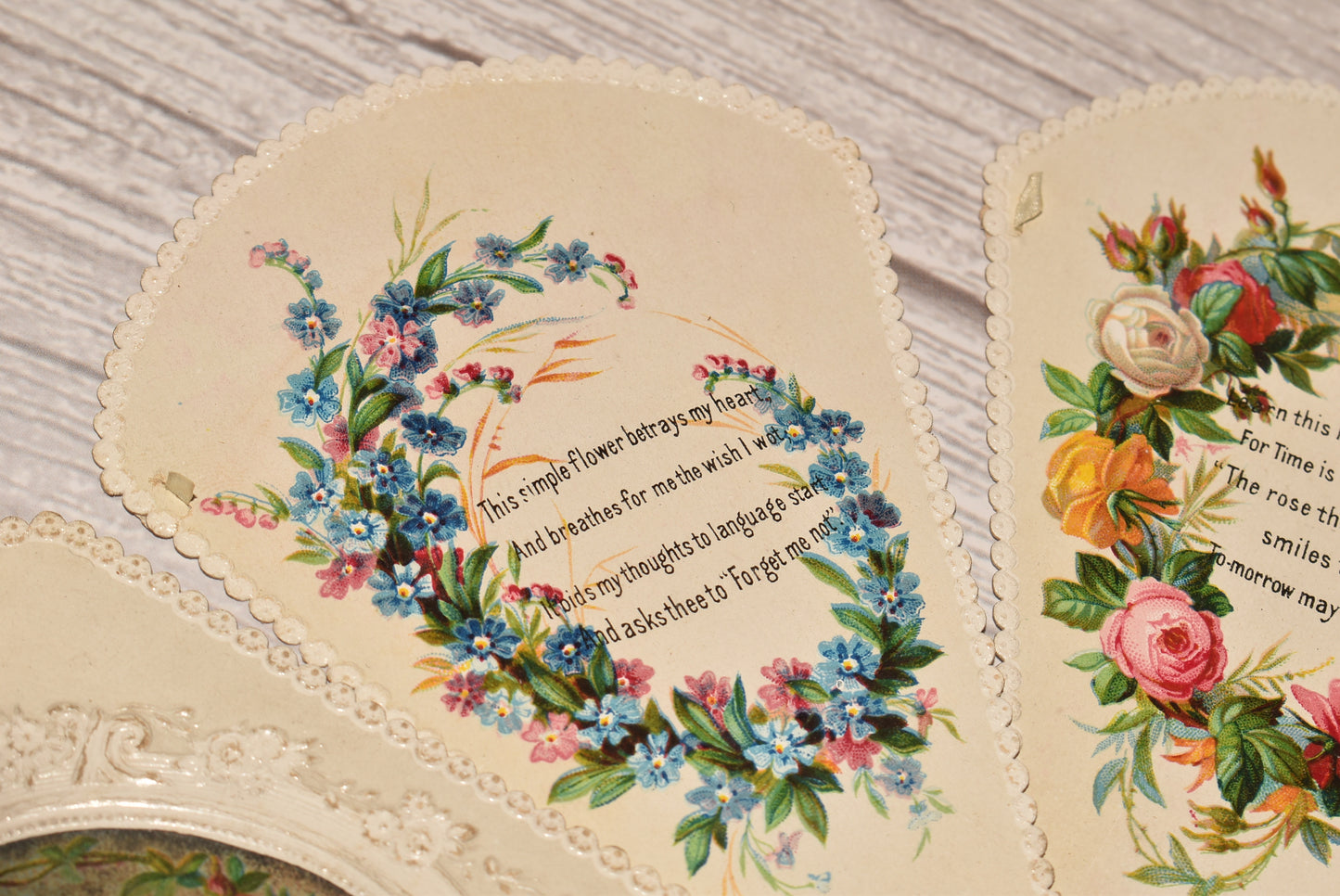 Antique Victorian Birthday Card - Stunning Multi Page Fan Romantic Card