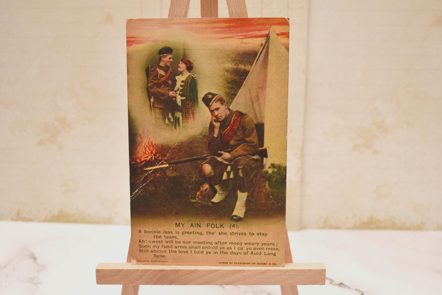 World War 1 Postcard - Charming Scot Romantic Soldier Verse "My Ain Folk Auld Lang Syne" 1915