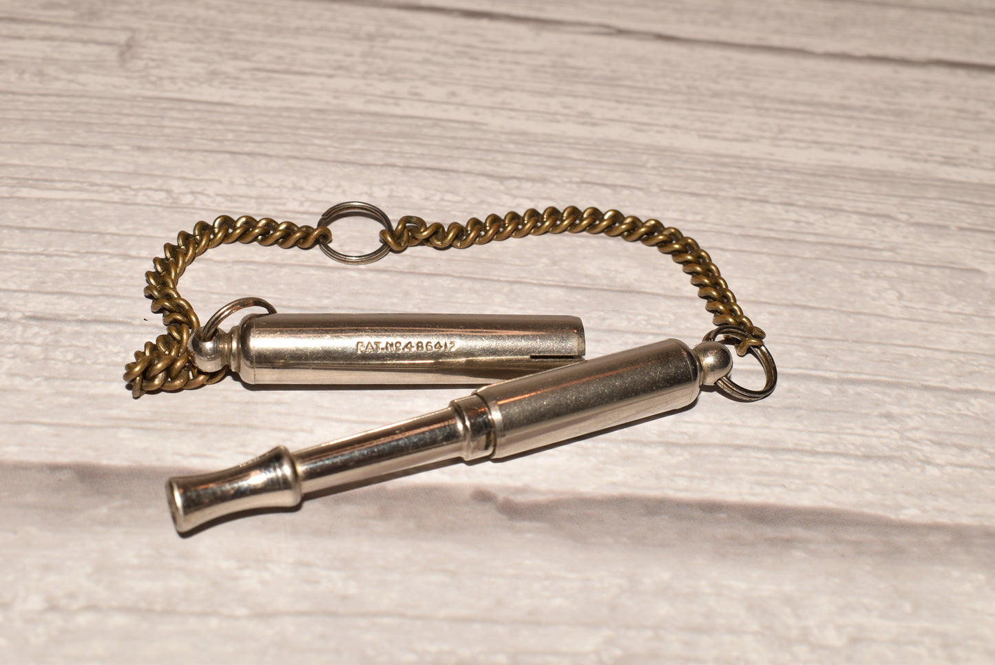 Antique Acme Whistle - Wonderful Patented Cased Sports/Hunting Whistle with Chain