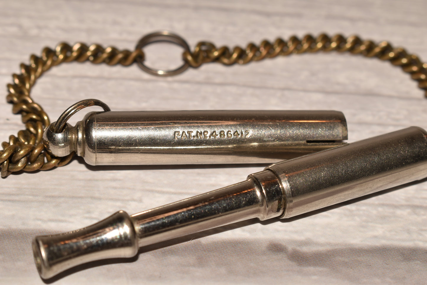 Antique Acme Whistle - Wonderful Patented Cased Sports/Hunting Whistle with Chain