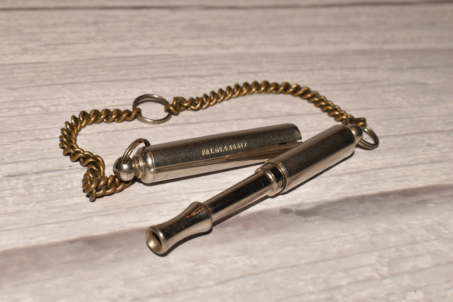 Antique Acme Whistle - Wonderful Patented Cased Sports/Hunting Whistle with Chain