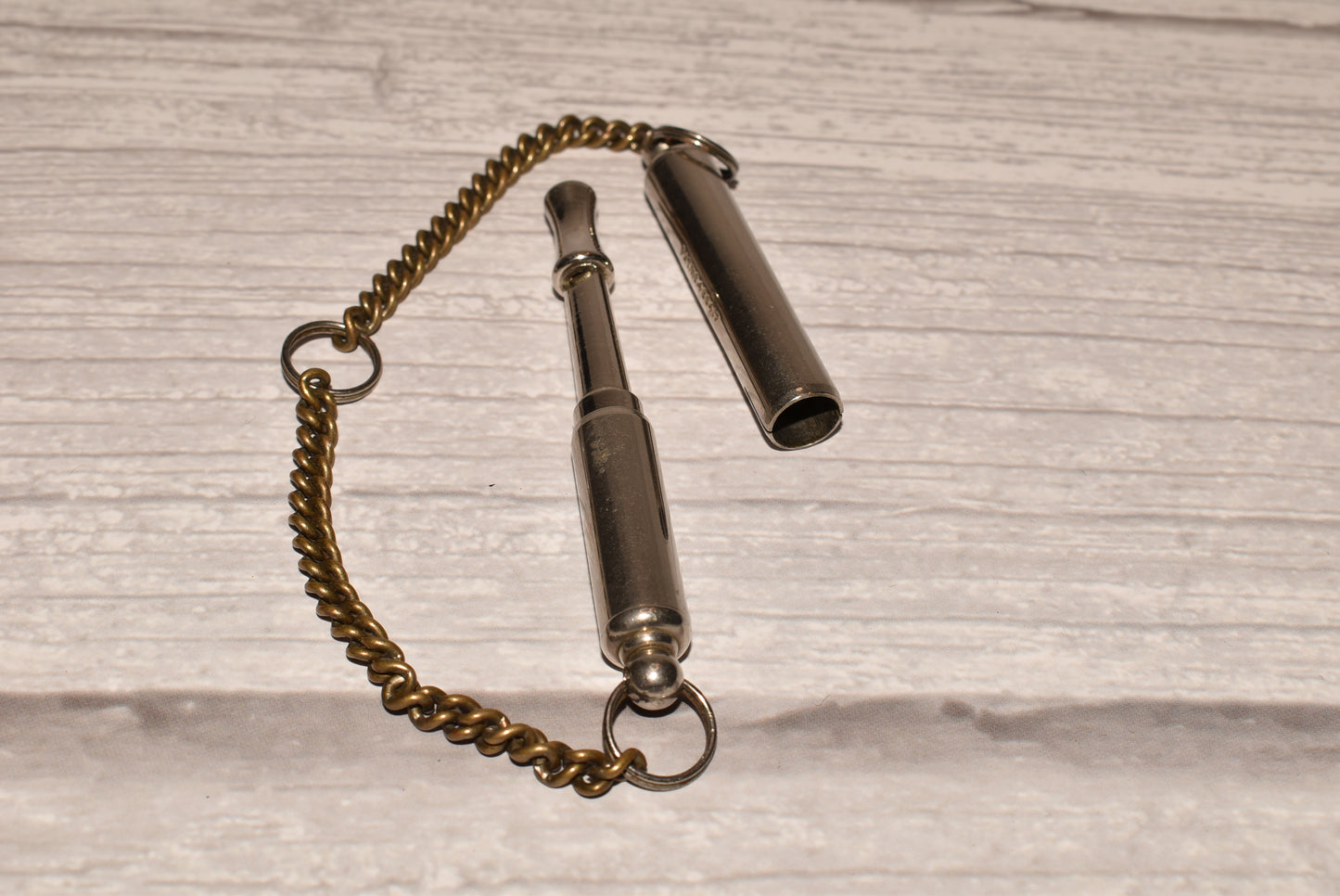 Antique Acme Whistle - Wonderful Patented Cased Sports/Hunting Whistle with Chain