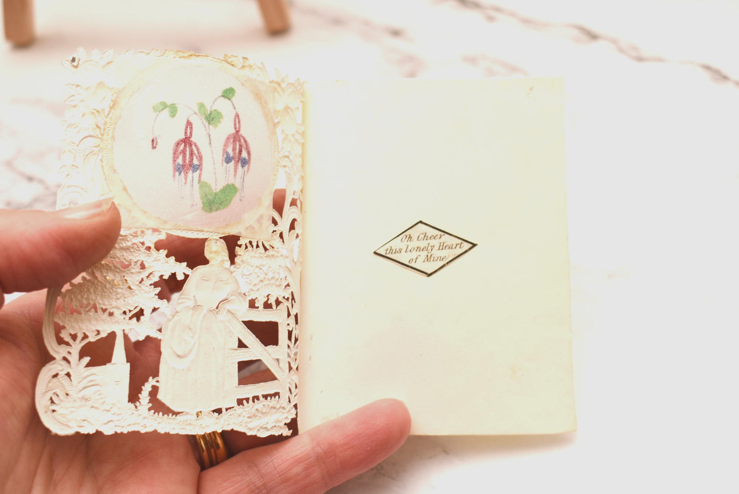 Antique Victorian Valentine Card - Gorgeous Hand Crafted Lacey Oh Cheer this Lonely Heart of Mine