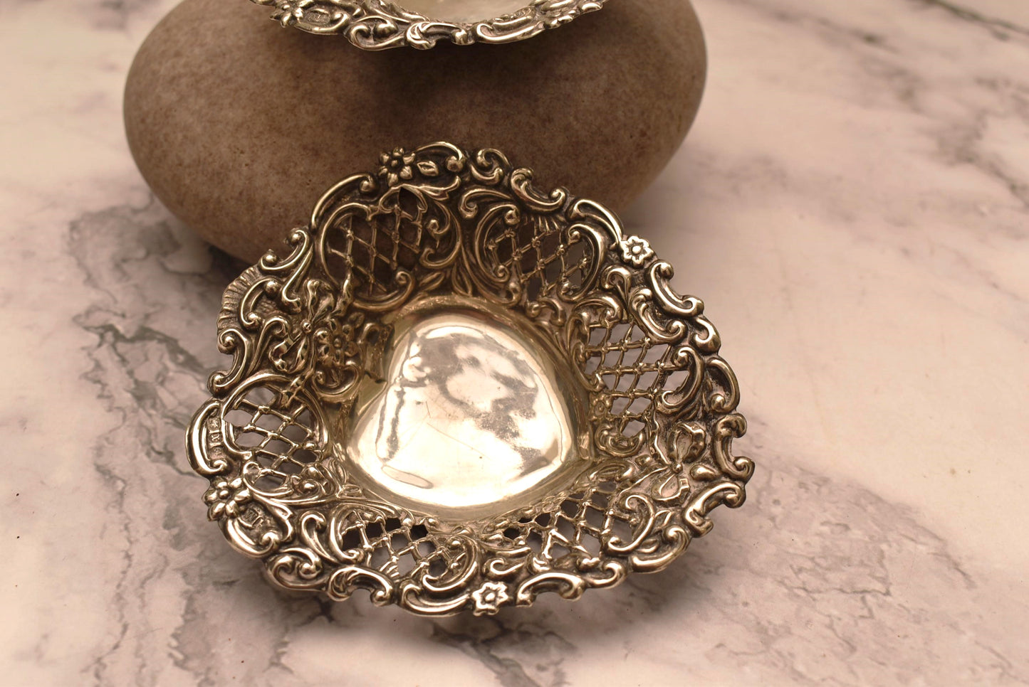 Pair of Silver Victorian Dishes - Stunning Heart Shaped 1897 Henry Matthews Bon Bon Trays