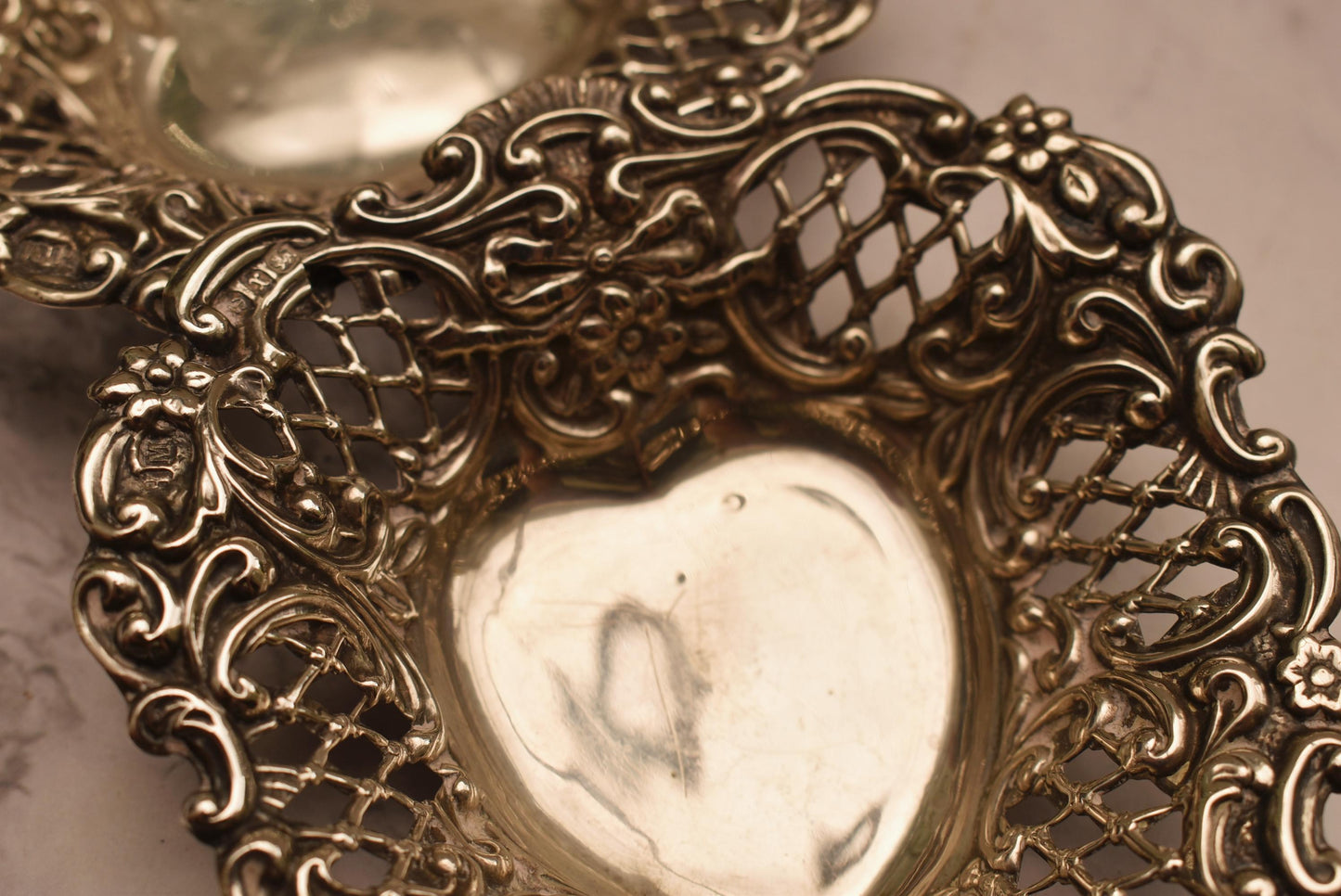 Pair of Silver Victorian Dishes - Stunning Heart Shaped 1897 Henry Matthews Bon Bon Trays