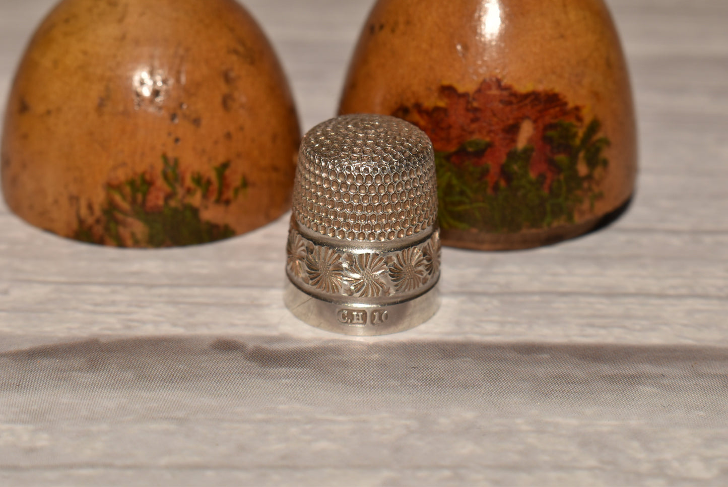 Antique Mauchline Thimble Etui with Charles Horner Thimble - Gorgeous Wooden Egg Secret Box