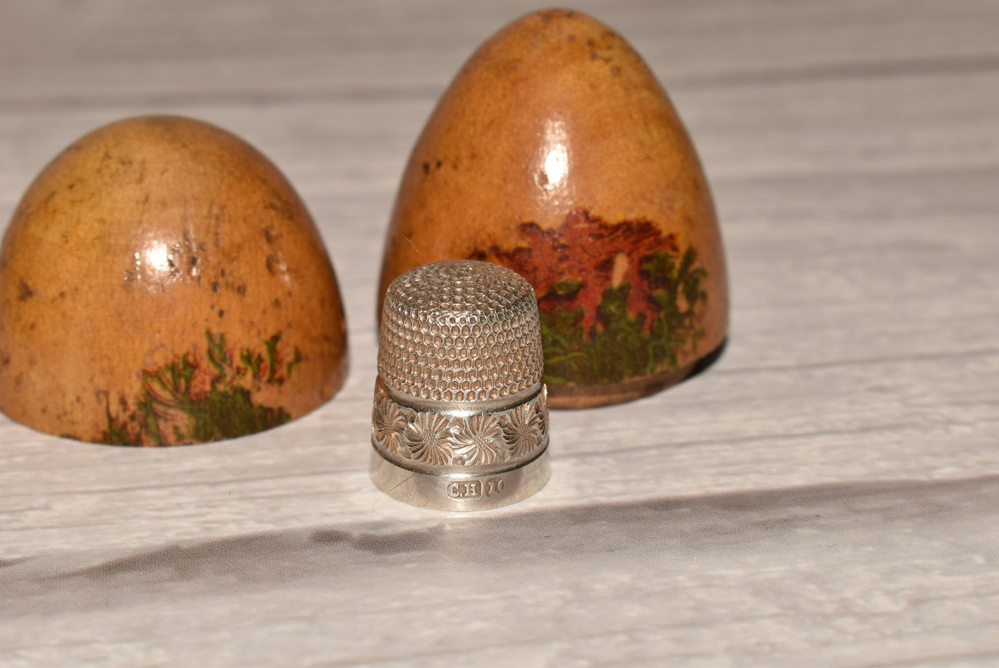 Antique Mauchline Thimble Etui with Charles Horner Thimble - Gorgeous Wooden Egg Secret Box