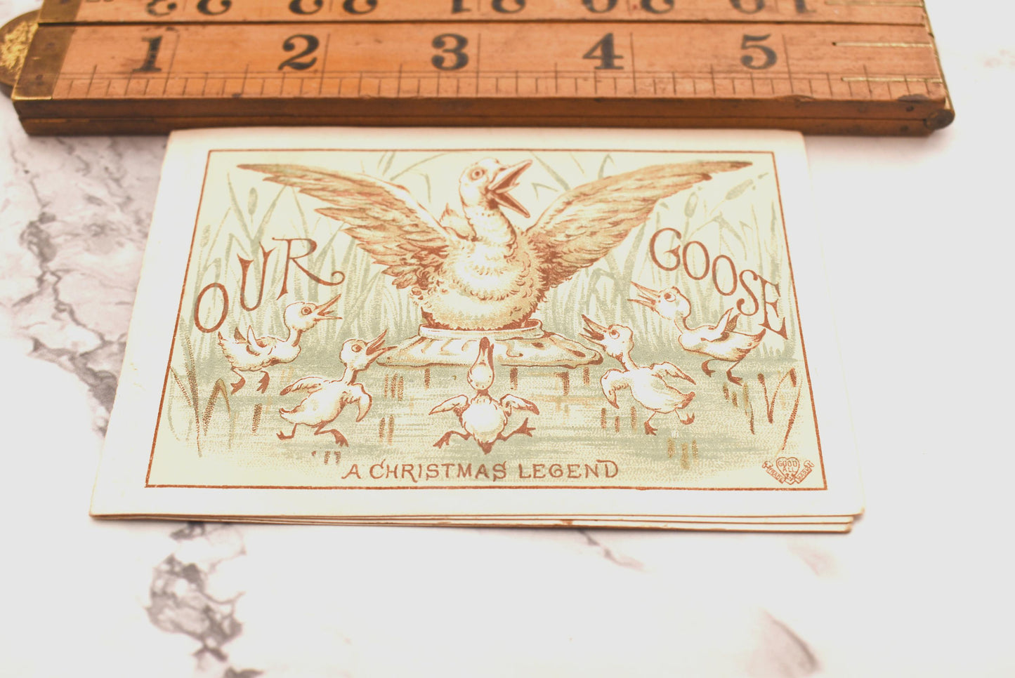 Antique Victorian Christmas Book Card - Gorgeous Our Goose A Christmas Legend 1860s